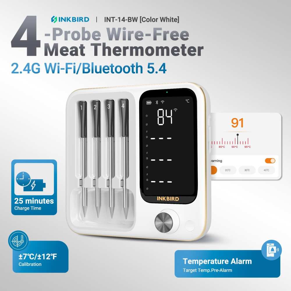 INKBIRD Wi-Fi Bluetooth Wireless BBQ Thermometer Recharge Waterproof Meat Grill