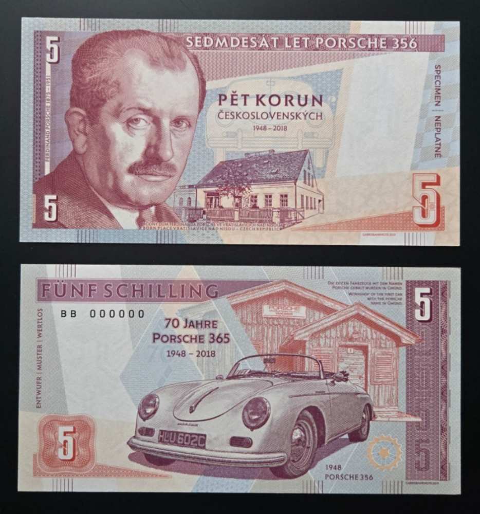 Czechoslovakia 5 Korun UNC Uncirculated 2019 Banknote - Porsche - Gabris Matej