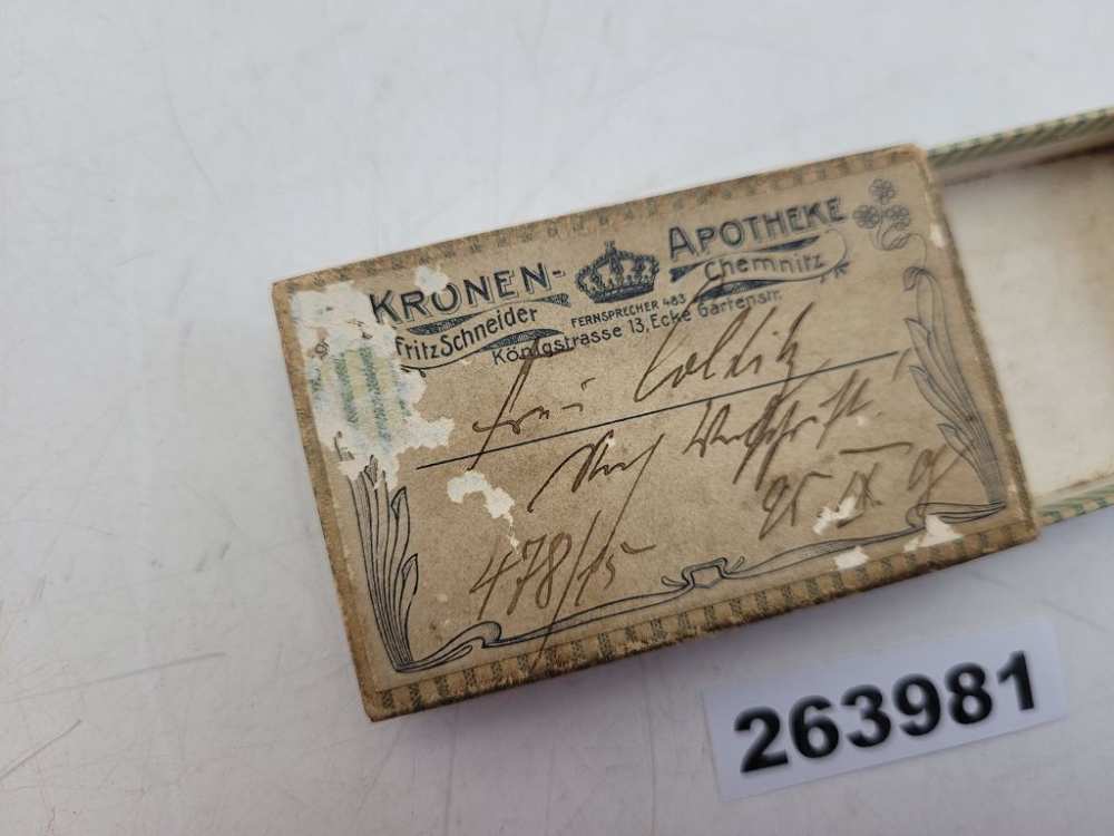 Schachtel Kronen-Apotheke Fritz Schneider Chemnitz alt antik Deko leer #263981