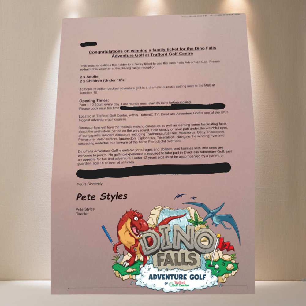 Family Ticket (2 Adults, 2 Children (under 16) Dino Falls Adventure Golf